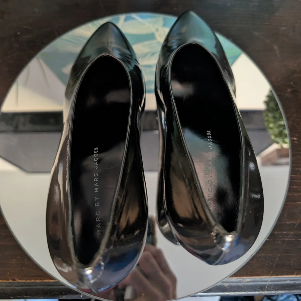 Marc By Marc Jacobs Shiny Pewter Black Heels New No‎ Box